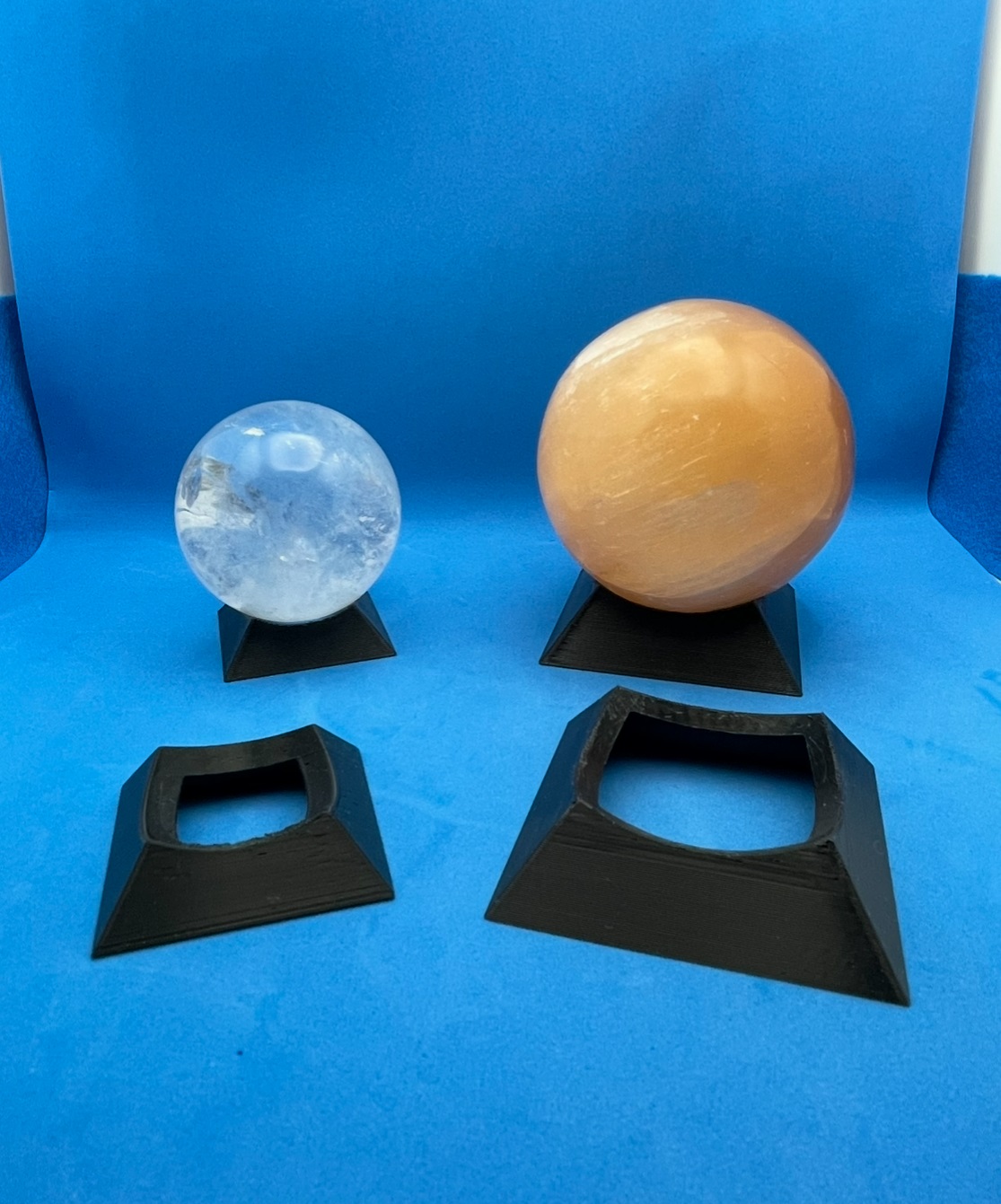 3D printed display stands for crystal spheres, two sizes